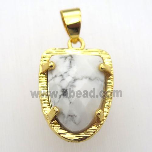 white howlite turquoise tongue pendant, gold plated