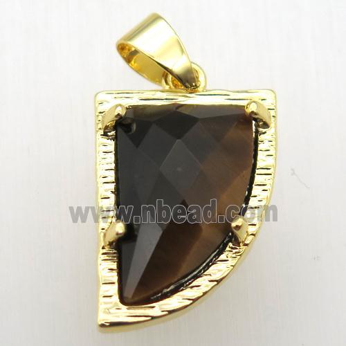 tiger eye stone horn pendant, gold plated