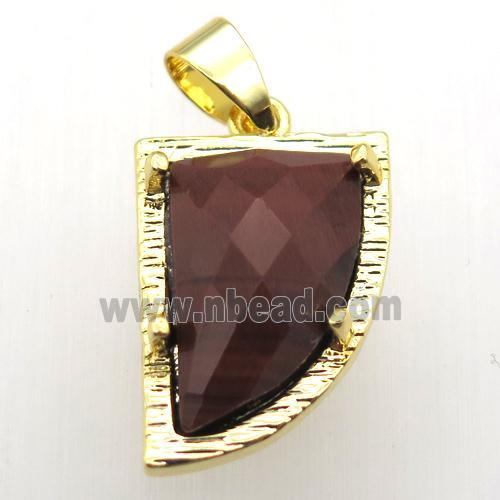 red tiger eye stone horn pendant, gold plated