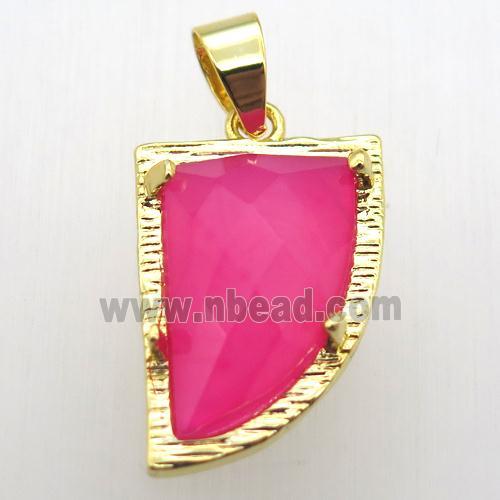 hotpink agate horn pendant, gold plated