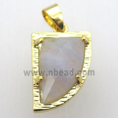blue lace agate horn pendant, gold plated