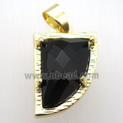 black onyx agate horn pendant, gold plated