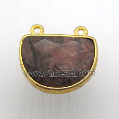 rhodonite moon pendant, gold plated