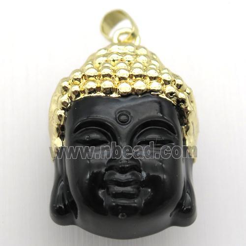 black glass buddha pendant, gold plated