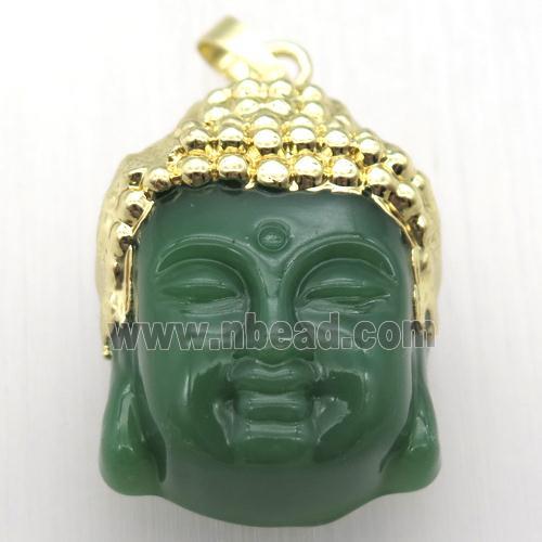 green glass Buddha pendant, gold plated
