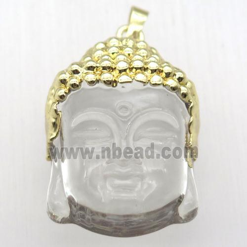 white glass Buddha pendant, gold plated