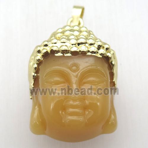 yellow glass Buddha pendant, gold plated