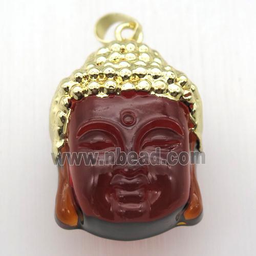 red glass Buddha pendant, gold plated