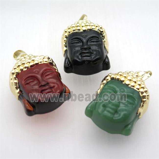 lampwork glass Buddha pendant, gold plated, mix color