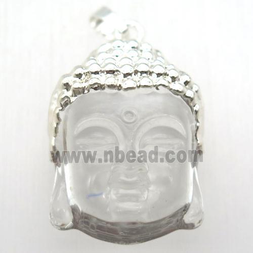 white glass Buddha pendant, silver plated