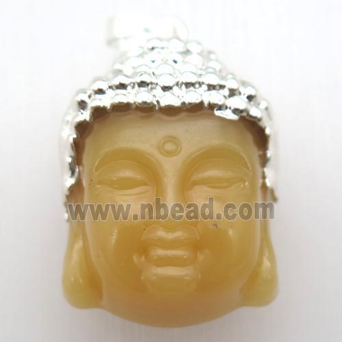 yellow glass Buddha pendant, silver plated