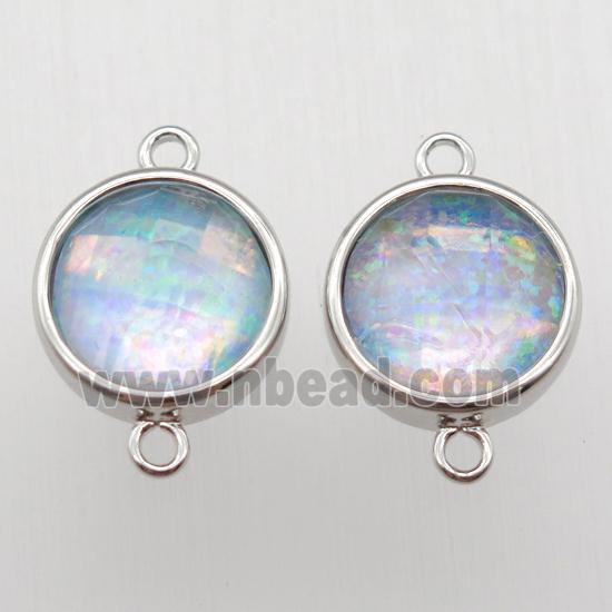 Fire Opal circle connector, synthetic, platinum plated