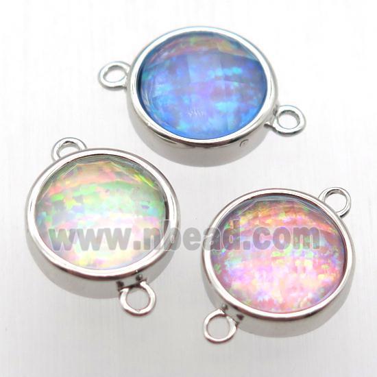 mixed color Fire Opal circle connector, synthetic, platinum plated