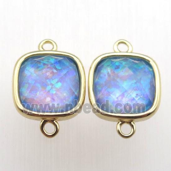 blue Fire Opal square connector, synthetic, gold plated