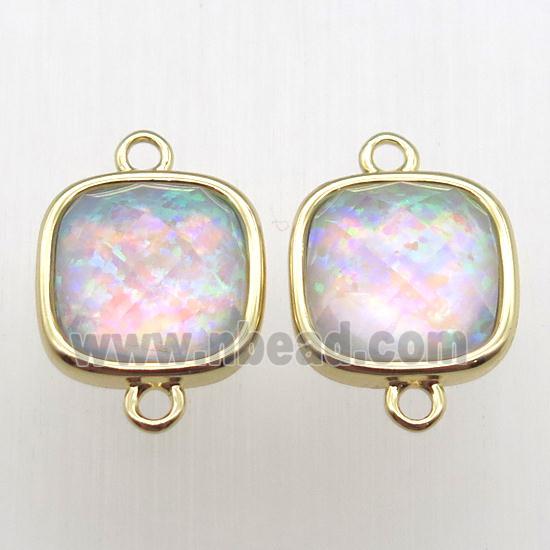 Fire Opal square connector, synthetic, gold plated