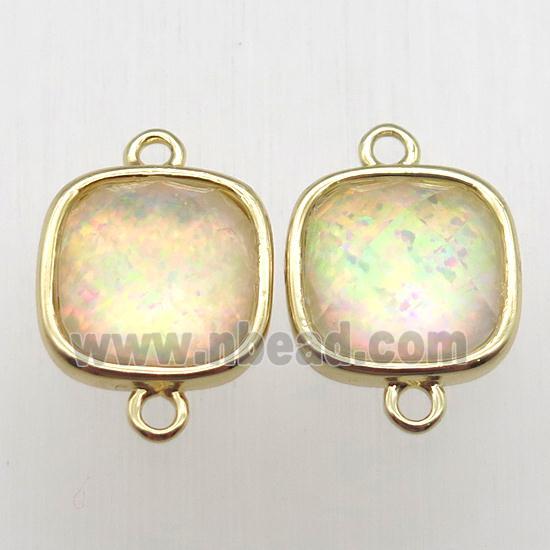 yellow Fire Opal square connector, synthetic, gold plated
