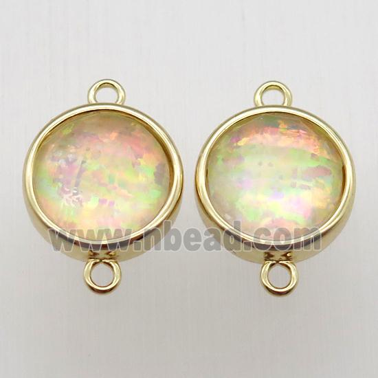 yellow Fire Opal circle connector, synthetic, gold plated
