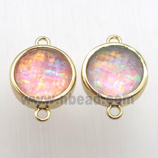 Fire Opal circle connector, synthetic, gold plated