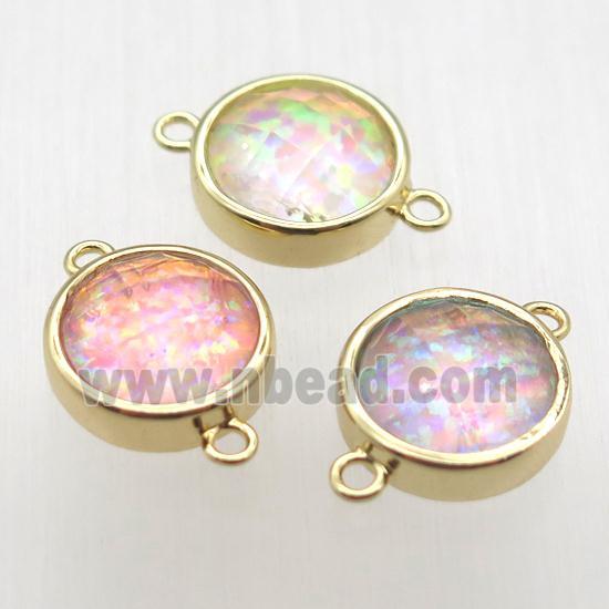 mixed color Fire Opal circle connector, synthetic, gold plated