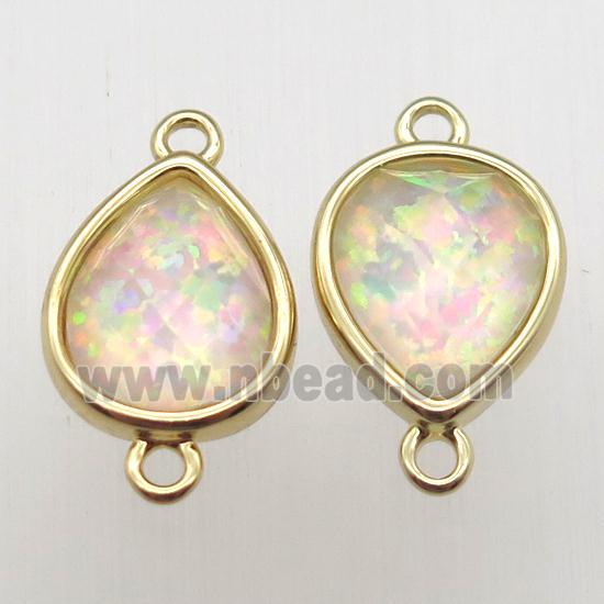 yellow Fire Opal teardrop connector, synthetic, gold plated
