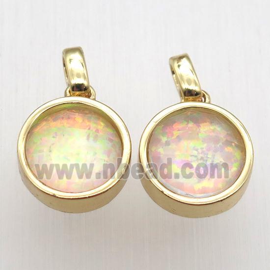 yellow Fire Opal circle pendant, synthetic, gold plated