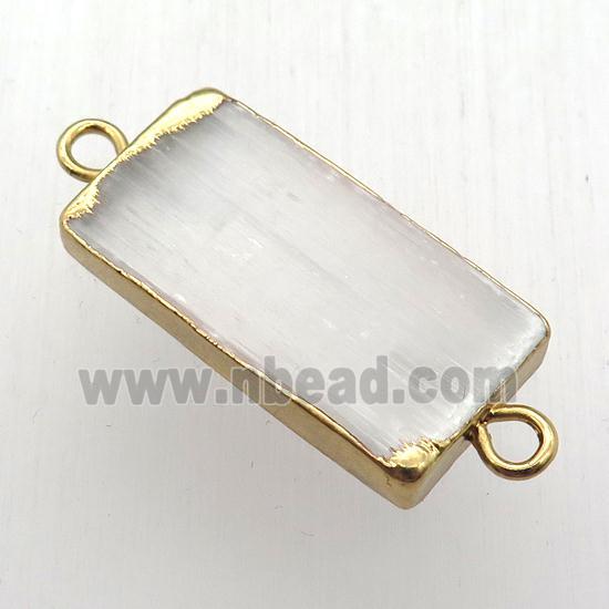 white Calcite connector, rectangle, gold plated