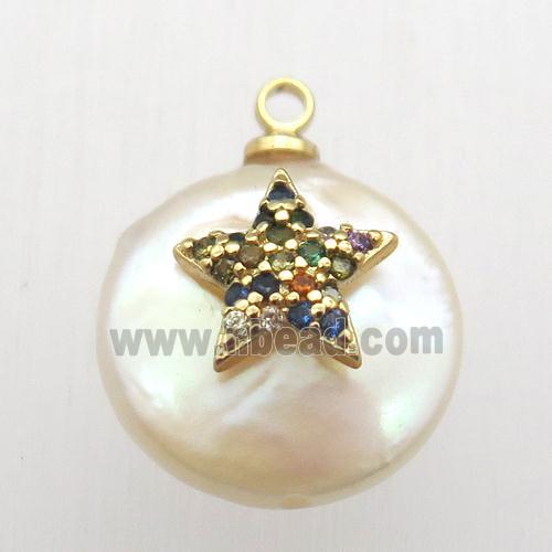 Natural pearl pendant with zircon, star