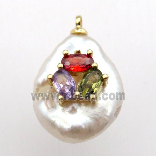 Natural pearl pendant with zircon