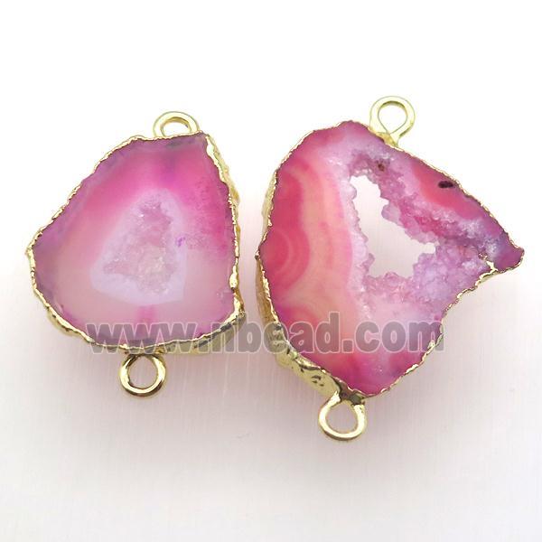pink druzy agate connector, freeform, gold plated