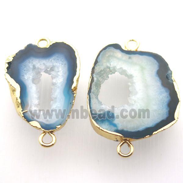 druzy agate connector, freeform, gold plated