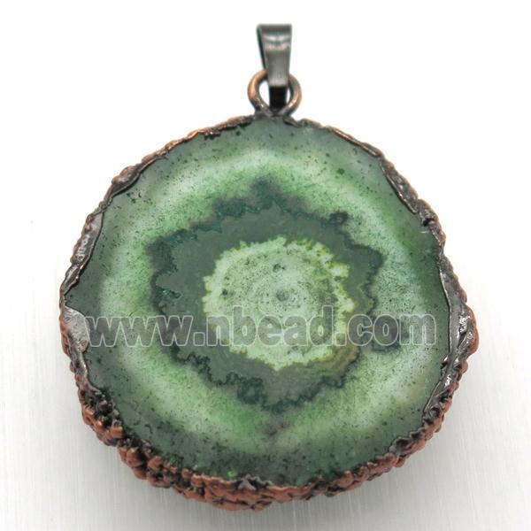 green solar quartz Druzy pendant, freeform, Antique red