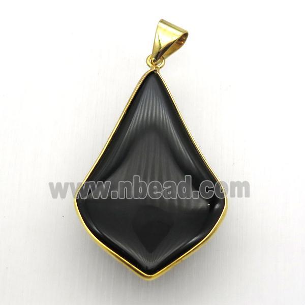black cat eye glass pendant, teardrop