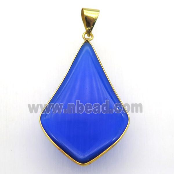 blue cat eye glass pendant, teardrop