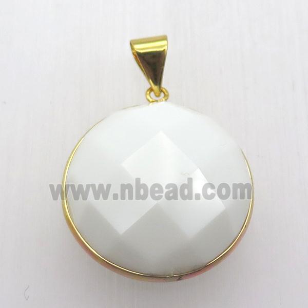 white cat eye glass circle pendant