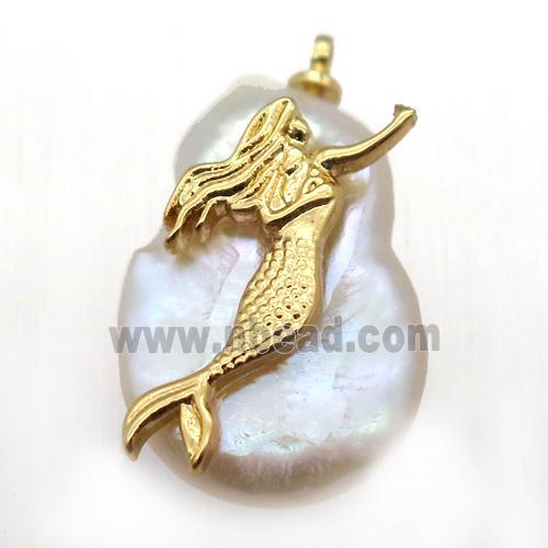 Natural pearl pendant with mermaid