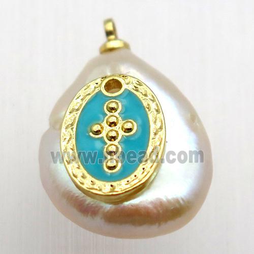 Natural pearl pendant with cross