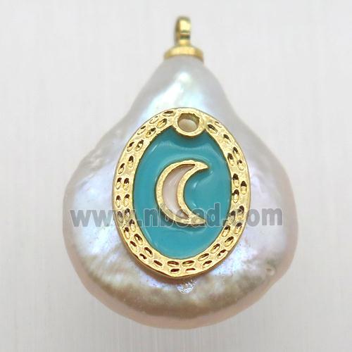 Natural pearl pendant with moon