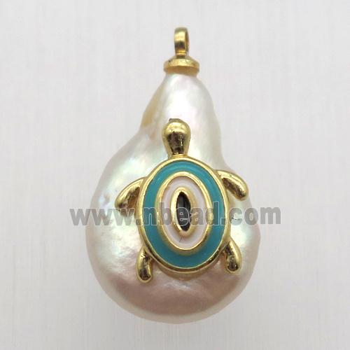 Natural pearl pendant with tortoise