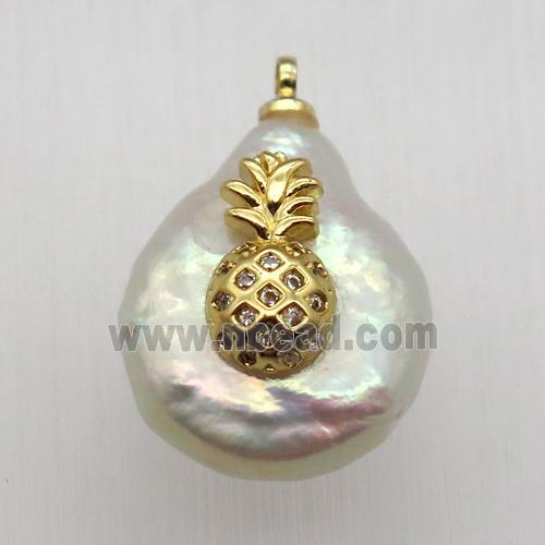 Natural pearl pendant with zircon, pineapple
