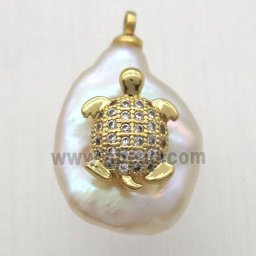 Natural pearl pendant with zircon, tortoise