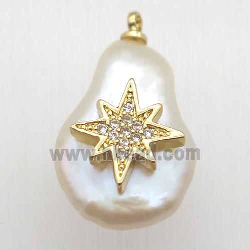 Natural pearl pendant with zircon, northstar
