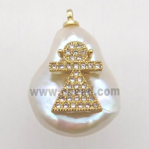 Natural pearl pendant with zircon, girl