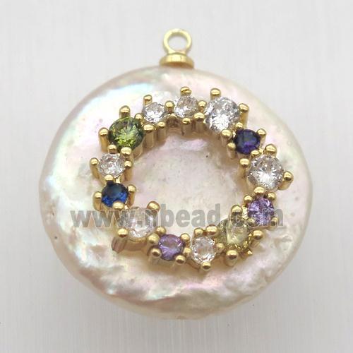 Natural pearl pendant with zircon, wreath