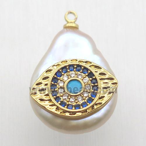 Natural pearl pendant with zircon, eye