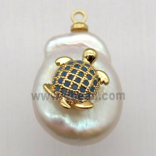 Natural pearl pendant with zircon, tortoise