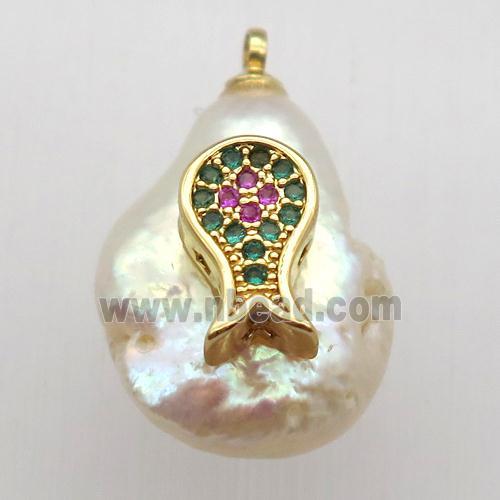 Natural pearl pendant with zircon, dolphin