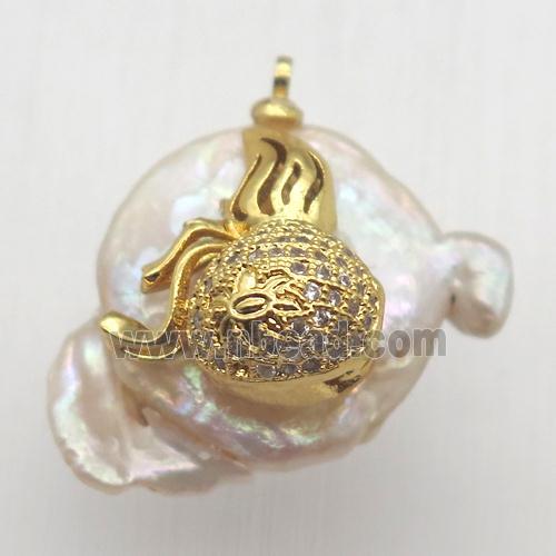 Natural pearl pendant with zircon