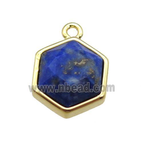 blue Lapis hexagon pendant, gold plated
