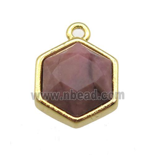 Rhodonite hexagon pendant, gold plated