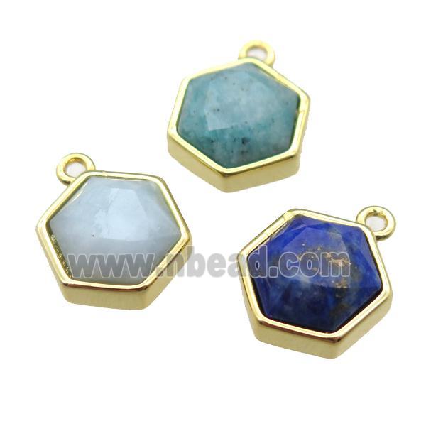 mixed gemstone hexagon pendant, gold plated